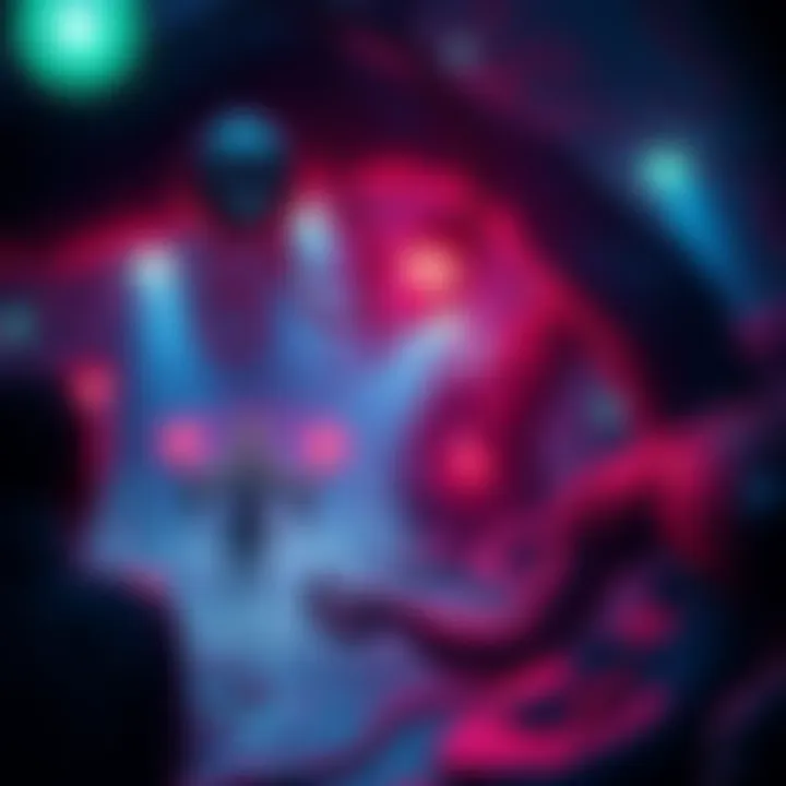 A dark, eerie game environment filled with strange objects and unsettling characters, capturing the essence of bizarre lore in gameplay